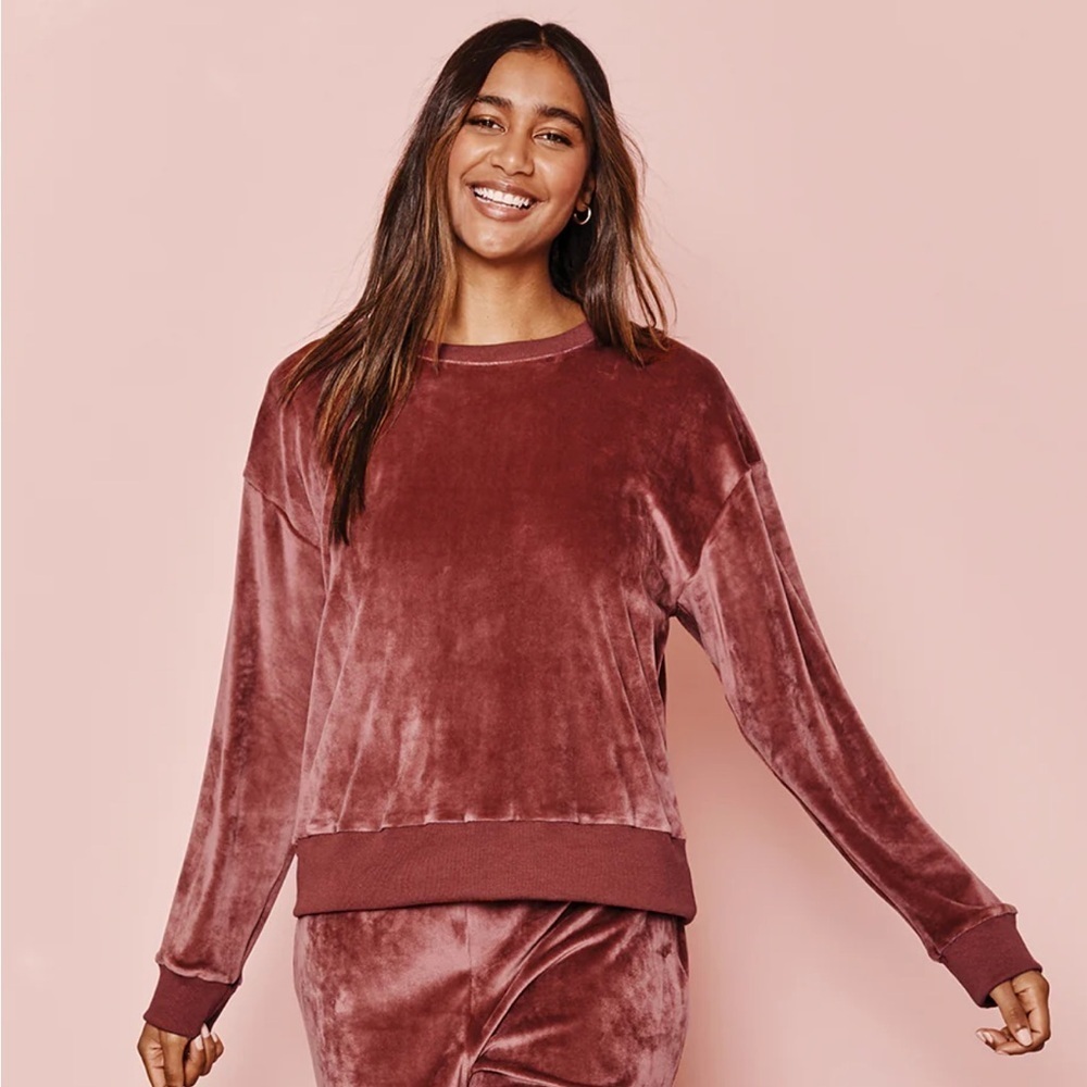 Summersalt The Plush Velour Relaxed Crew sweatshirt rosewood burgundy size M